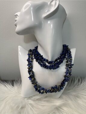 (252)Handcrafted Blue Lapis Chip Necklace Set - Women Jewelry
